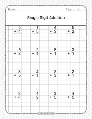 Free Printable Single Digit Addition Pdf Worksheet