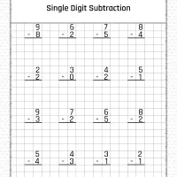 free single digit subtraction pdf worksheet