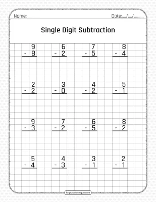 Free Single Digit Subtraction Pdf Worksheet