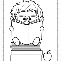 kid reading a book coloring page