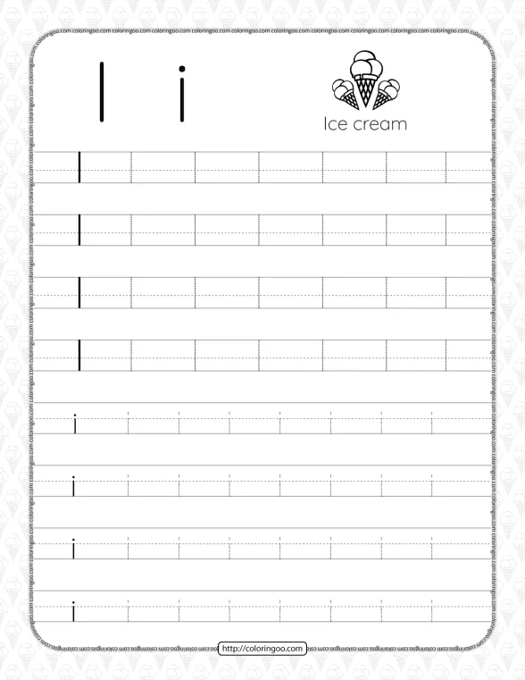 Printable Dotted Letter I Tracing Pdf Worksheet 1 printable dotted letter i tracing pdf worksheet