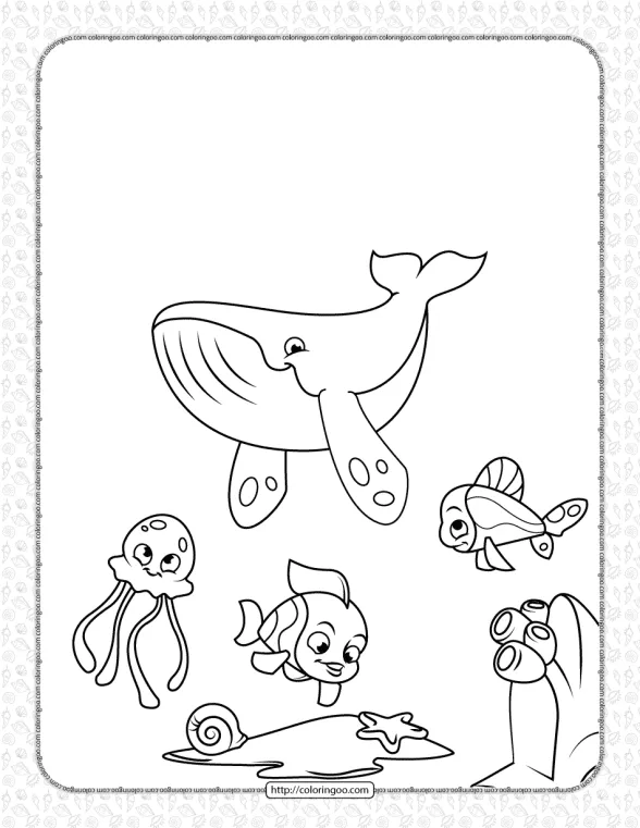 Whale Jellyfish and Coral Reef Fish Coloring Page 1 whale jellyfish and coral reef fish coloring page