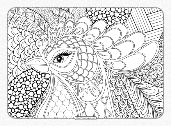 Zentangle Rooster Head Coloring Page for Adults 1 zentangle rooster head coloring page for adults