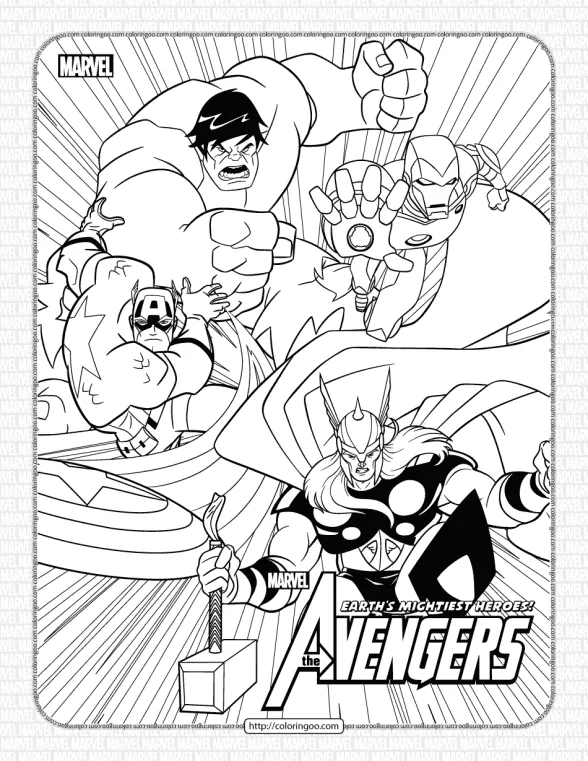 Marvel The Avengers Characters Coloring Page 1 marvel the avengers characters coloring page