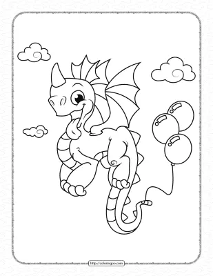Dragon with Ballons on Tail Coloring Pages