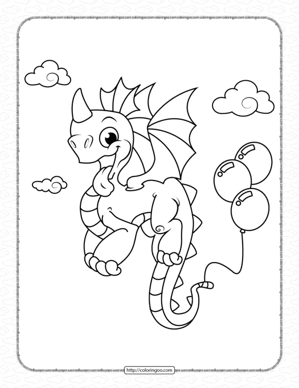 Dragon with Ballons on Tail Coloring Pages 1 dragon with ballons on tail coloring pages