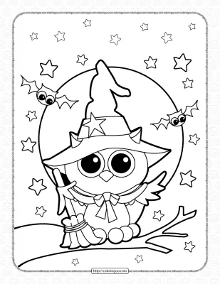 Halloween Owl Witch Coloring Page