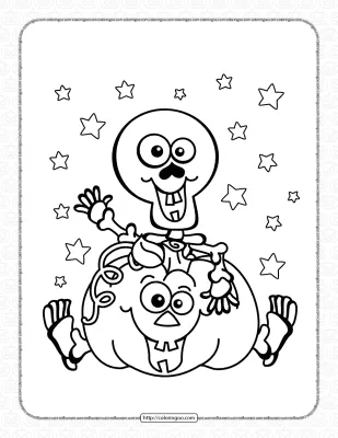 Halloween Skeleton Pumpkin Coloring Page