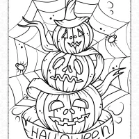 scary pile of pumpkins spiders web coloring page