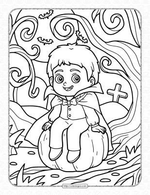 Vampire Sitting on Pumpkin Coloring Pages