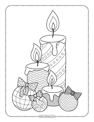 Christmas Candles Baubles Coloring Pages for Adults