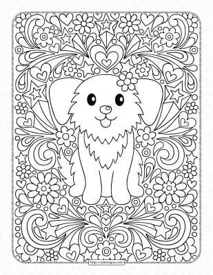 Cute Puppy Coloring Page for Adults
