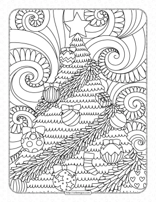 Decorated Christmas Tree Coloring Page for Adults