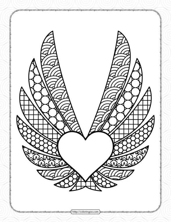Printable Heart Wings Coloring Page 1 printable heart wings coloring page
