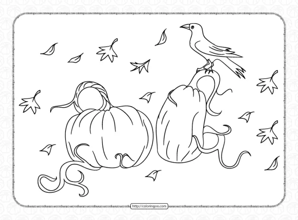raven sitting on pumpkin coloring page