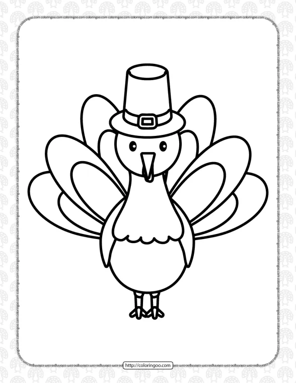 Simple Turkey in a Pilgrim Hat Coloring Page 1 simple turkey in a pilgrim hat coloring page