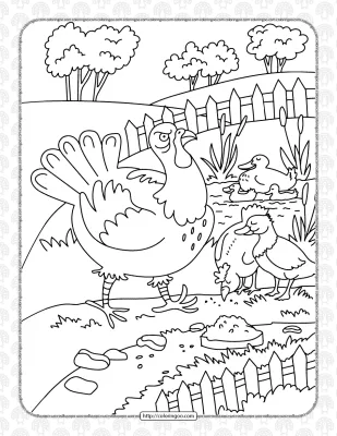 Turkey On The Farm Coloring Page
