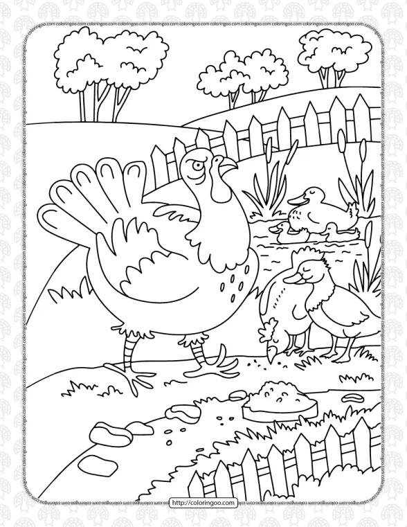 Turkey On The Farm Coloring Page 1 turkey on the farm coloring page