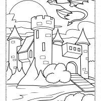 Castle with Dragon Flying Above Coloring Page 20 castle with dragon flying above coloring page