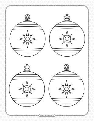Christmas Baubles with North Star Coloring Page