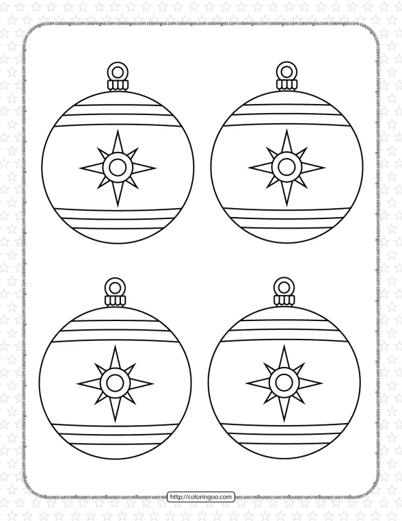 christmas baubles with north star coloring page