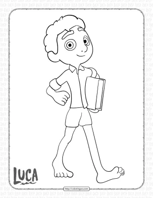 Disney Luca Walking with a Book Coloring Page