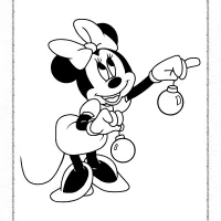 minnie mouse holding christmas ornament coloring page
