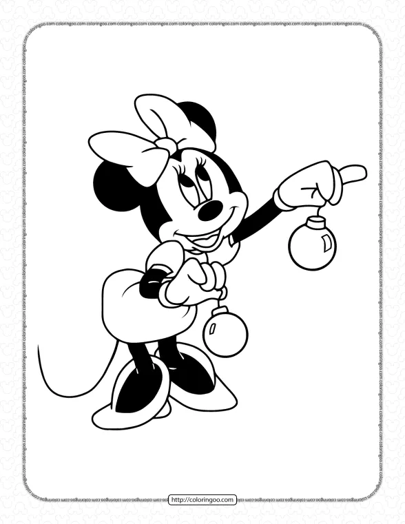 Minnie Holding Christmas Ornament Coloring Page 1 minnie mouse holding christmas ornament coloring page