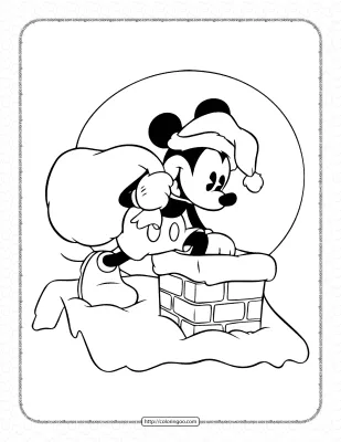 Santa Mickey Mouse with Gift Sack Coloring Pages