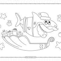 Santa Shark with Sled Christmas Coloring Page 144 santa shark with sled christmas coloring page
