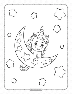 Unicorn on The Moon Coloring Page