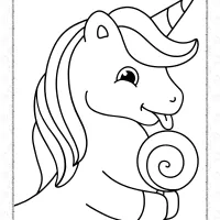 unicorn with candy coloring page