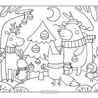 Woodland Animals Decorating Christmas Tree Coloring Page 140 woodland animals decorating christmas tree coloring page