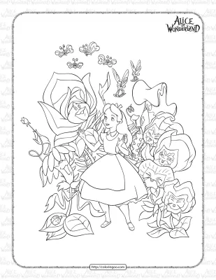 Alice in the Enchanted Garden Coloring Page