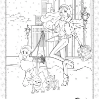 barbie shopping with her pets coloring page