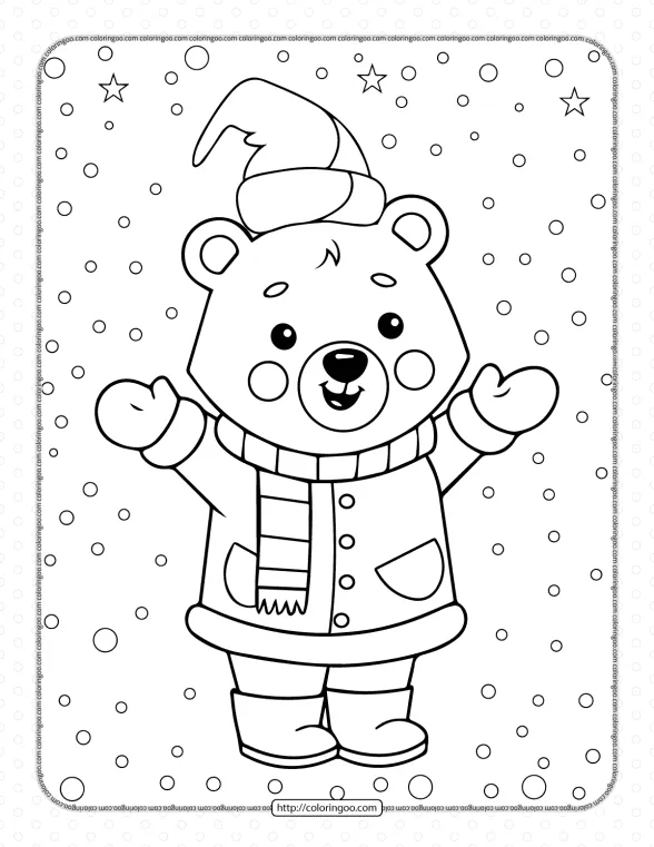 Bear in the Snow Coloring Page 1 bear in the snow coloring page