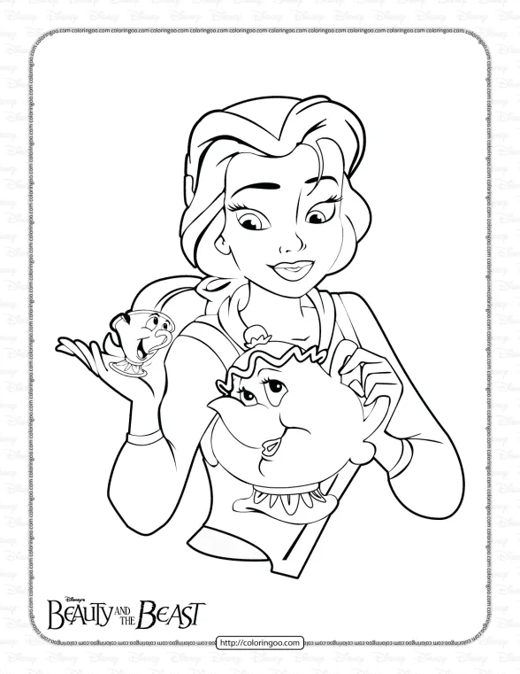Belle with Chip and Mrs Potts Coloring Page 1 belle with chip and mrs potts coloring page