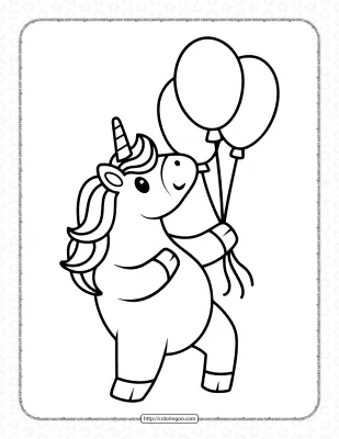 Cute Unicorn with Balloons Coloring Page