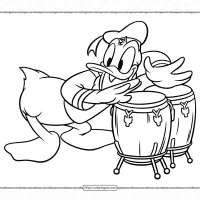 donald duck playing bongo drum coloring page