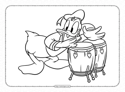 Donald Duck Playing Bongo Drum Coloring Page