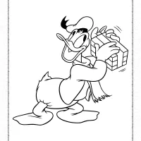 donald duck with a gift box coloring page