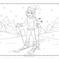 Girl Skiing in Winter Coloring Page 43 girl skiing in winter coloring page