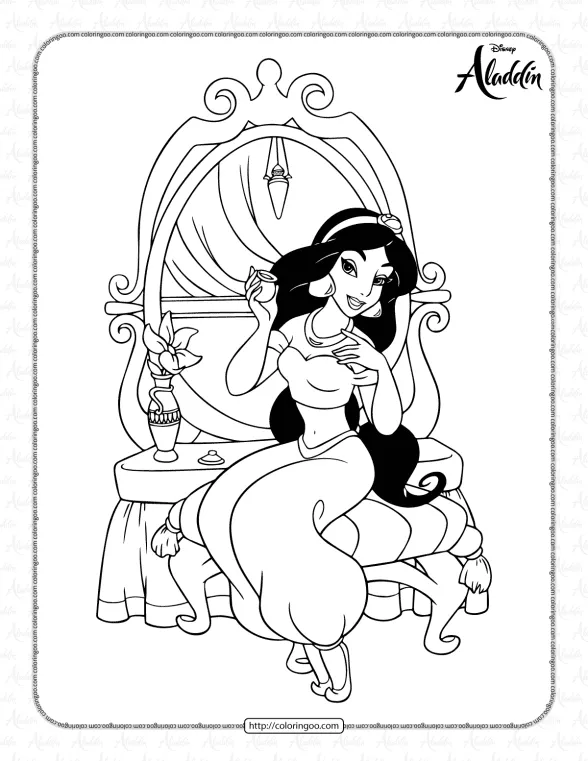 Jasmin is in Her Bedroom Coloring Page 1 jasmin is in her bedroom coloring page