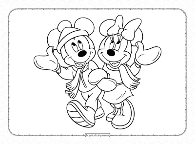 Mickey and Minnie Walking Arm in Arm Coloring Page