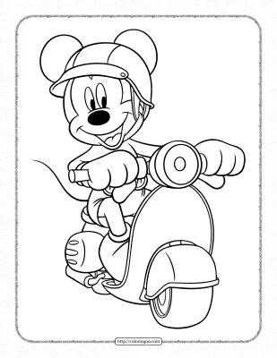 Mickey Mouse on a Scooter Coloring Page