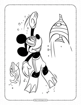 Mickey Mouse Swimming Coloring Page