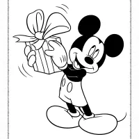 mickey mouse with a gift box coloring page