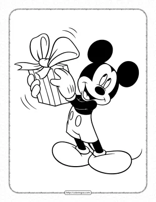 Mickey Mouse with a Gift Box Coloring Page