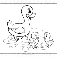 mother duck and her baby ducks coloring page