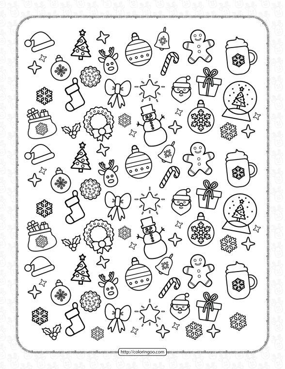 printable christmas doodles coloring page